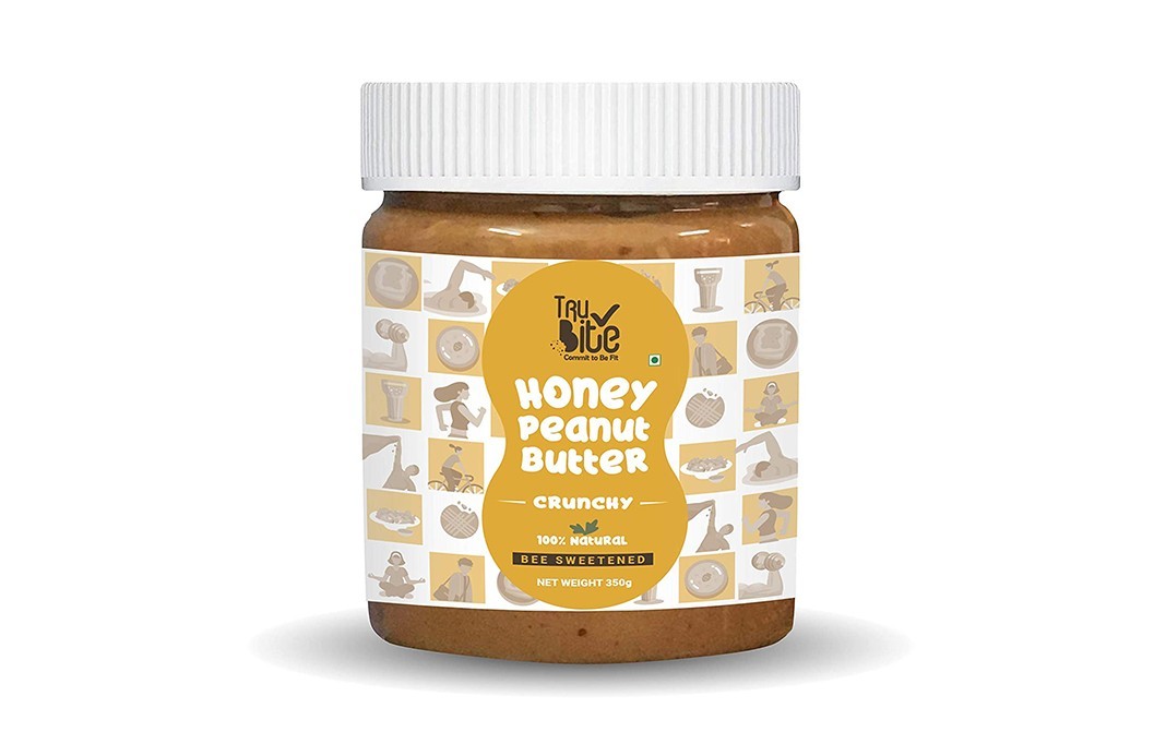 Trubite Honey Peanut Butter Crunchy Bee Sweetened   Plastic Jar  350 grams